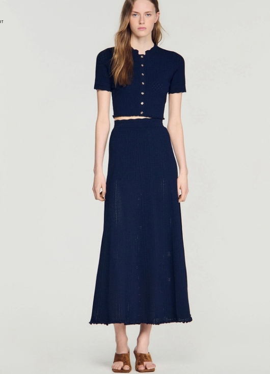 Sandro Dresses & Skirts - 🦞Sandro Navy Knit Two‑Piece Set Cropped Top Long Midi Skirt